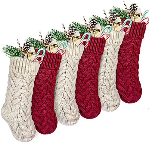 Коледни Чорапи LimBridge, 6 Опаковки, 15 инча, Трикотажни Коледни Чорапи в Селски Стил, Персонални Декорации