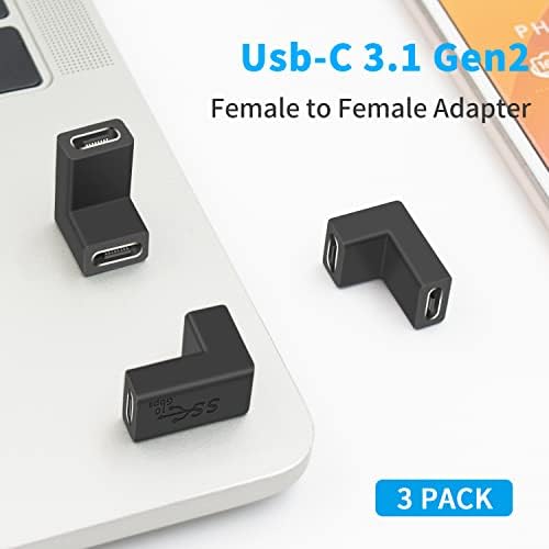 Адаптер Poyiccot C USB за свързване към електрическата мрежа (3 опаковки), Конектор за USB C 10 Gbit/s, 90-градусов