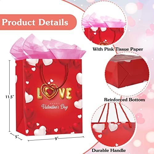 Пакети за подаръци за Свети Валентин с Надпис Честит свети валентин Day Подаръчни торби с дръжки 11,5 Хартиени торби