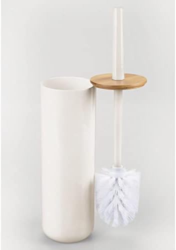 mDesign Пластмасова Четка за тоалетна / Бамбук капак - Комплект от 2 теми; Органайзер за съхранение в банята; Декоративни Аксесоари за баня - Натурален / Крем / Бежово