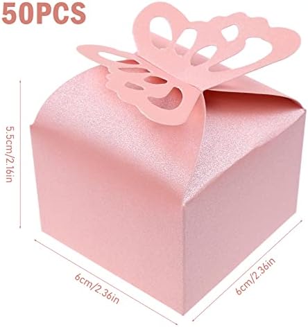 JJYHEHOT 50 БР. Кутия за подаръци с Розова Пеперуда, Подарък Кутия за Бонбони за Рожден Ден, Кутия за Предложения