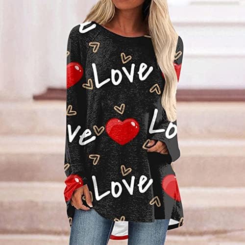 Туники за жени, Ризи с Хубав принтом във формата на Сърце, Блузи с дълги ръкави, Ежедневни Риза, Туника, Пуловер