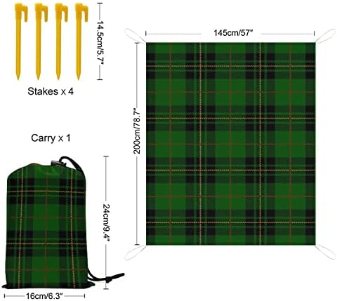 Зелено Одеяло за Пикник в Шотландскую Клетка, Водонепроницаемое Плажна Одеяло, Сгъване на Печатни Подложка