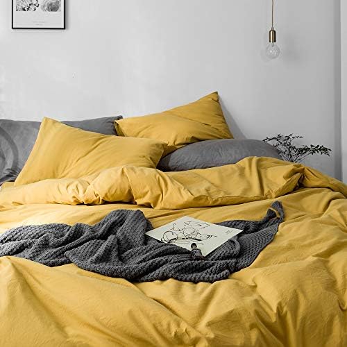 Комплект спално бельо VM VOUGEMARKET King от Выстиранного памук Горчично-Жълт цвят, Ультрамягкое Удобно Тъмно Жълто Стеганое