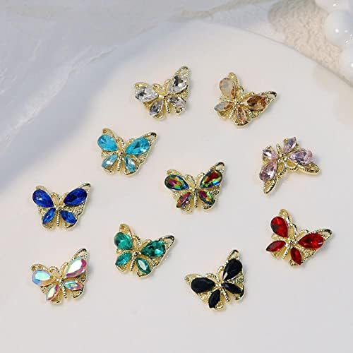 10 БР. Блестящи Пайетки 3D Пеперуда Циркон Ноктите Кристали Бижута направи си САМ Професионални Част От Цирконий Дизайн Нокти Декорации за Маникюр - (Цвят: G)