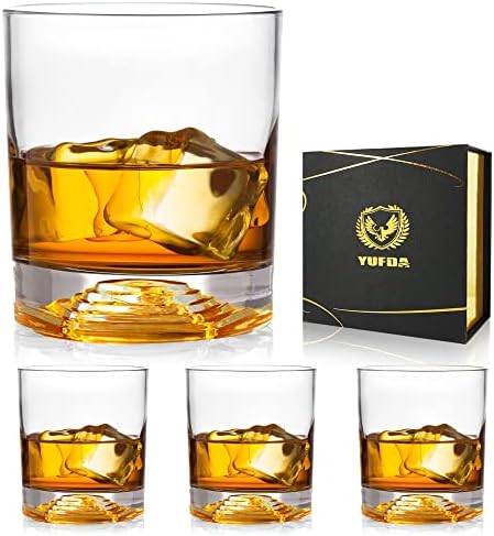 Комплект Чаши за уиски YUFDA обем 4,10 унция, Уникална и Пирамидални Основа, Луксозен Подарък кутия, Старомодни Чаши