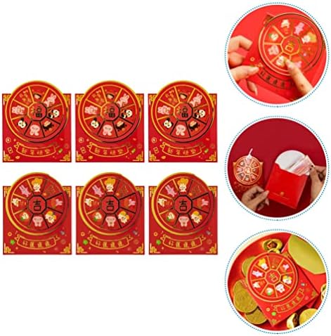 Amosfun Сватбени пликове 6шт въртяща се маса, Заек Червени пликове 2023 Червени пакети Китайската Нова година Парични джобове