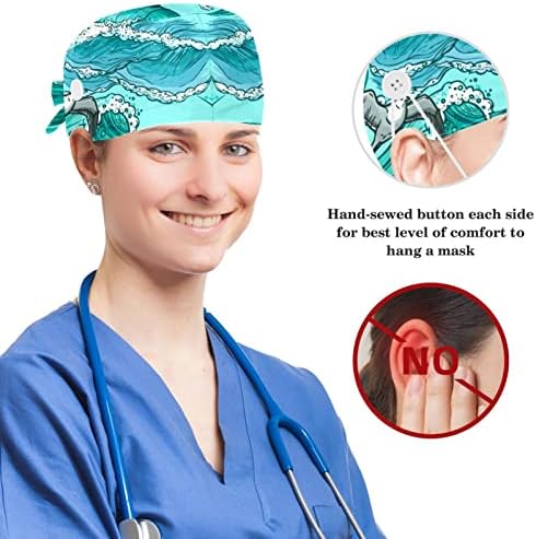 Медицински Шапки Регулируема Работна Шапка с Копчета и Бантиком От Дъвка за коса от Бамбук