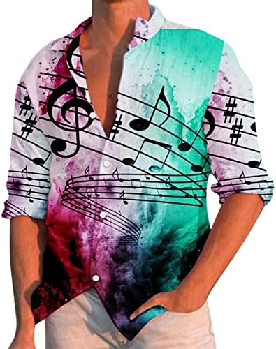 ZDDO/ Мъжки Ежедневни Ризи с копчета и дълъг ръкав, Есенна Ежедневни Градинска Реколта Риза с Музикален Принтом,