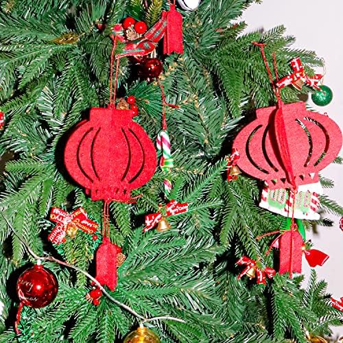 20 Бр Китайски Коледни 3D Филц Червени Фенери Фенери Празнична Украса, 5 x 8 Инча