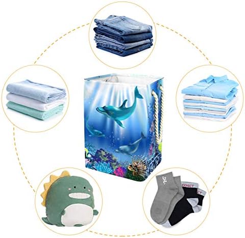 Inhomer Голяма Кошница за дрехи с Шарките на Подводни животни, Водоустойчив Сгъваема Кошница за дрехи, Органайзер