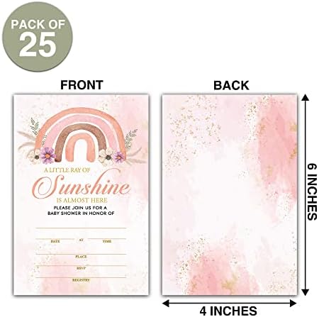 25 Покани картички в стил Бохо Rainbow Baby Shower с конвертами (4 x 6) Покани на парти Sunshine Baby с посочване на пода За
