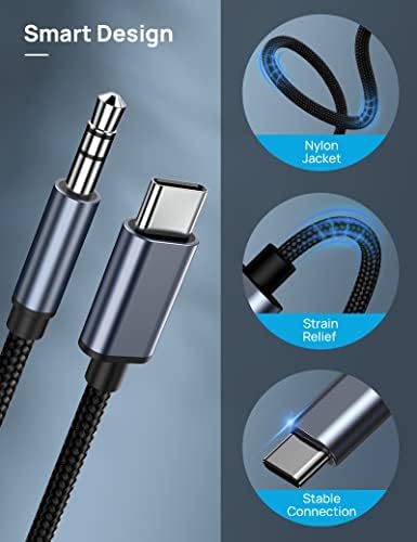 USB C-Аудиоадаптер 3,5 мм Hi-Fi Stereo Type C-жак за слушалки и Aux, Авто Помощен Кабел в оплетке, Съвместим с Samsung