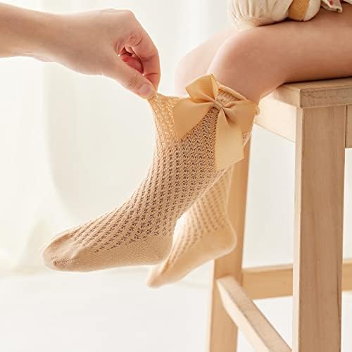 Ashmyova/ Мрежести Чорапи до Коляното за малки момичета, Дишащи Чорапи за Бебета и малки Деца С Лък