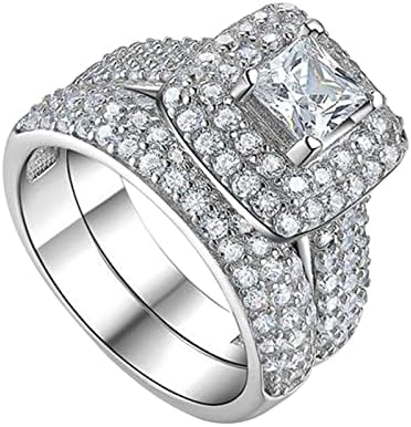 Годежни пръстени за жени, комплект от 2 теми, двойка, принцеса, пръстен с квадратен диамант, модни луксозни сватбени декорации