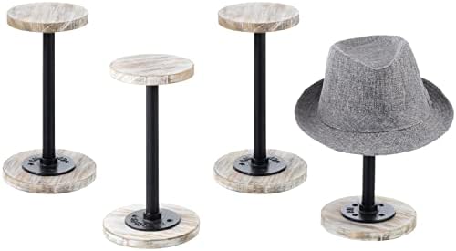Настолна Поставка за шапки MyGift, Потертое Луксозно Побеленное дърво и индустриална матова черна Метална тръба, свободно