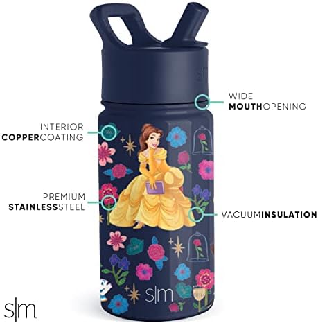 Просто Модерна Детска Бутилка за вода Disney Princess със Сламен капак | Множество Случайна Чаша от Неръждаема Стомана