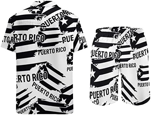 Съпротивявайте Boricua Флаг Пуерто Рико Мъжки Плажни Дрехи от 2 теми Хавайска Риза с копчета с Къс ръкав и къси Панталони,