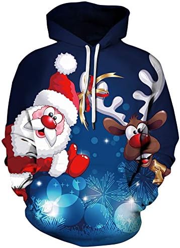 Carprinass Унисекс Коледна Hoody С Качулка Свитшоты Случайни Пуловер с джоб Kangroo С Принтом