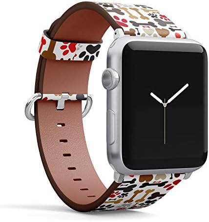 (Сладък Модел от Кучешки Лапи и кости) Кожена каишка-гривна с модел, който е съвместим с Apple Watch Серия 4/3/2/1 поколение,