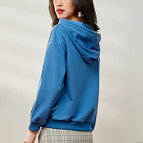Дамски блузи, N/A, Есенни Пуловери с дълъг ръкав и принтом, Свободните Пуловери с качулки, Ежедневни Дамски Hoody (Цвят: синьо Размер: XL Код)
