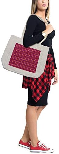 Абстрактна Пазарска чанта Ambesonne, Цветни Геометричен Модел с Штрихованным квадратна Фигура, Дългогодишна Множество чанта