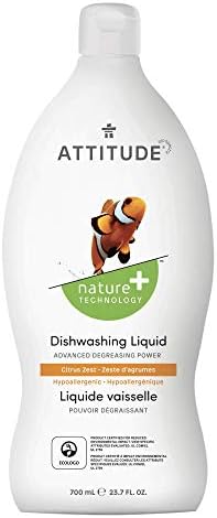 Препарат за миене на съдове ATTITUDE е на растителна основа, хипоалергичен, екологично чисто, с кора от цитрусови