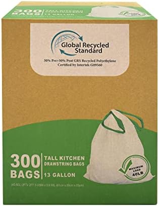 Кухненски торби за боклук TYPLASTICS височина 13 литра с завязками GRS (количество 300 броя), екологично Чисто