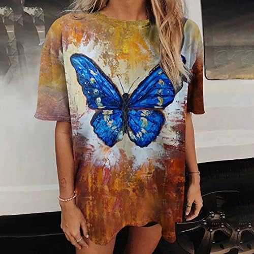 Тениска за Жени, Ежедневни Блузи с Къс Ръкав, Реколта Тениски с Принтом Пеперуди, Свободна Блуза с кръгло деколте За Момичета,