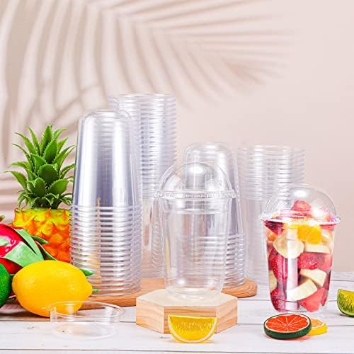 100 Комплекта Прозрачни пластмасови Чаши за парфе обем 16 унции с Капаци Куполна Капак, Без дупки и Пластмасови