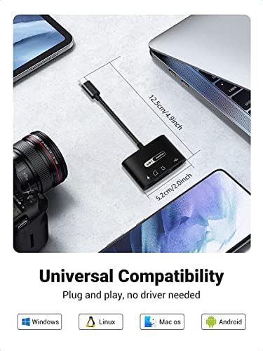 Четец за карти USB C-SD 4 в 1 Type C, четец за карти Micro SD TF с Зарядно USB порт на C Адаптер за четене на карти памет камера