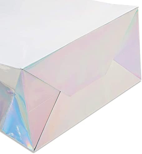 Подаръчни пакети Sparkle and Баш 24 в опаковка от Холографски Сребро с Дръжки за търговците на дребно, на Малкия бизнес, Пазаруване (10 x 8 x 4,25 инча)