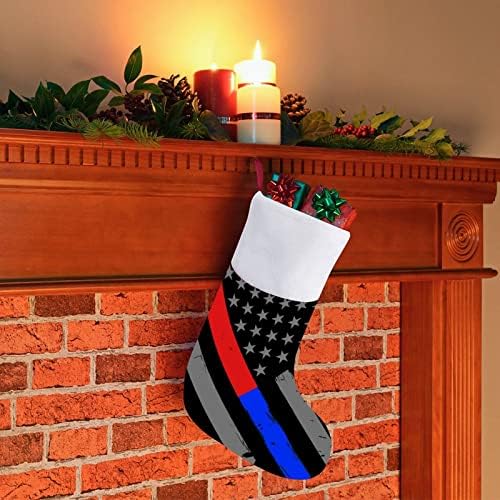 Тънка Червено-Синя Линия Пожарникар Полицай Флаг Коледни Чорапи, Коледни Чорапи Калъф За Дома Семеен Коледен Декор