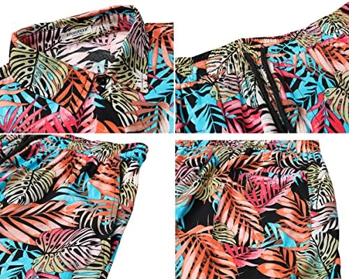 EISHOPEER / Мъжки Хавайски Комплекти с Цветен Модел на копчета, Ежедневни Риза с къс ръкав и къси Панталони,