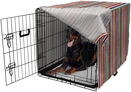 Подвижна Шарени Калъф за клетка за кучета, ретро-Райета Модел с ярки цветове, Вертикални линии, ретро Абстрактен Дизайн,