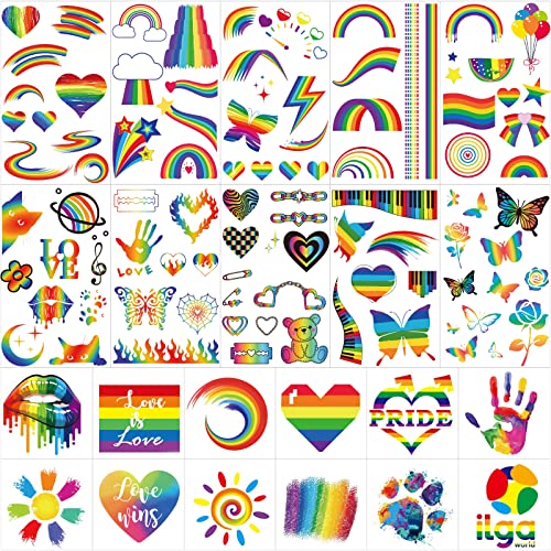 110+ БР Временни Татуировки Гордост, с Преливащи се цветове Татуировка, на Гордост за гей-Паради за Равенство Празници Фестивал на Гордост, 22 Лист Блестящи Стилове Ре