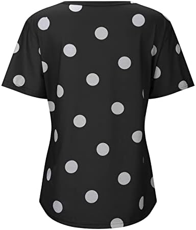Тениска със суха Фитилем Дамски Ежедневни Свободна Блуза На полка точки С принтом, Тениска С V-образно деколте и къс Ръкав,