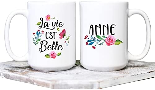 La Vie Est Belle Кафеена Чаша с индивидуален име, Животът е Прекрасен, Чаша с индивидуален име, Подарък Цветен Модел,