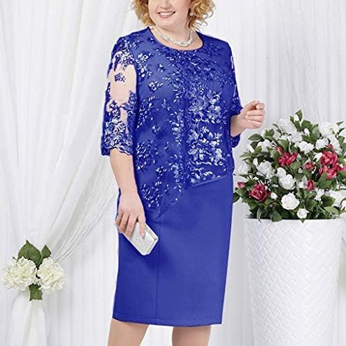 Женствена рокля-калъф голям размер с Флорални Завързана топ с Дължина до коляното, Ежедневни Вечерни Коктейлни рокли (XXXXXL, тъмно-синьо-1)