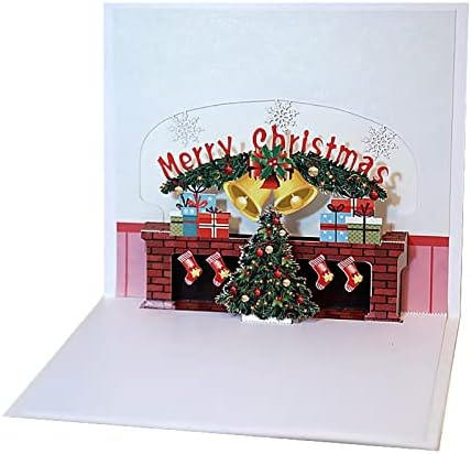 Всплывающая картичка с 3D Коледна елха и камина, 3D Коледна Поздравителна картичка за Коледните празници, Късмет