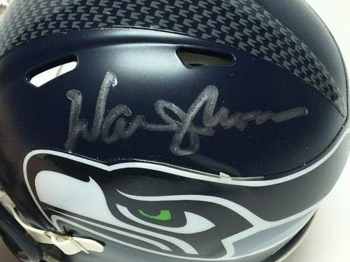 Мини-Каска PSA Y47920 от Seattle Seahawks с автограф на Уорън Помня - Мини-Каски NFL С автограф