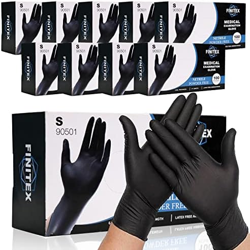 За еднократна употреба за медицински ръкавици FINITEX от черно нитрил за проверка - Опаковка от 1000 броя 6-мм ръкавици Без прах и латекс