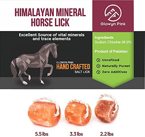 Glowyn Himalayan Salt Lick-Блок естествени минерали на въже - 4,0 кг (6 опаковки) - Отличен за коне, едър рогат добитък