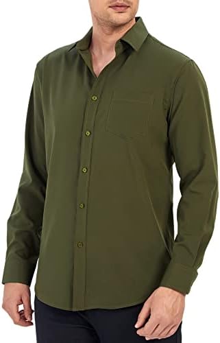 Echoph Мъжки Ризи с дълъг ръкав, Без Бръчки Обичайните Размери на Ежедневни Бизнес Риза с копчета