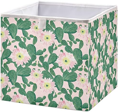 visesunny Кошница за шкаф с розови цветове на Кактус, Тъканни Кошница за организиране на рафтовете, Сгъваеми Кубични Кошница
