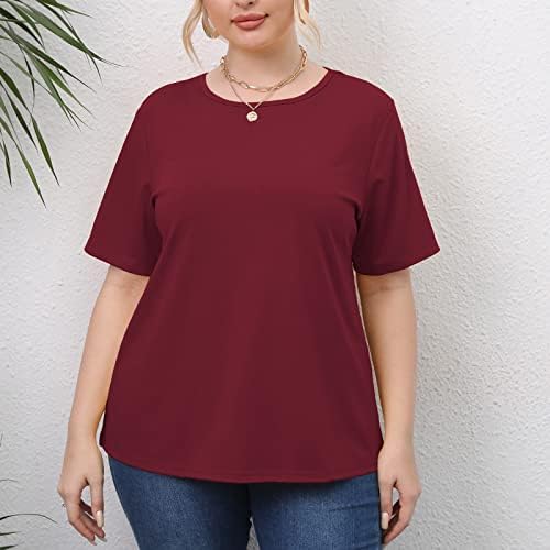 Ризи големи Размери за Жени, Дамски Ежедневни Однотонная Тениска, Блуза с Къс ръкав и Кръгло Деколте, Свободни