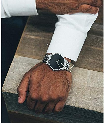 Мъжки музейни Movado часовници е от неръждаема стомана с Музеен циферблат в Вдлъбната точка, Сребристо-черен