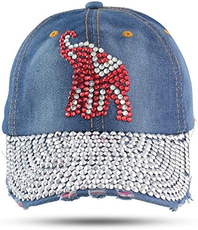 Бейзболна шапка с Малинов Стразом под формата на Слон От Изтъркан Деним с украса във вид на кристали (регулируема)