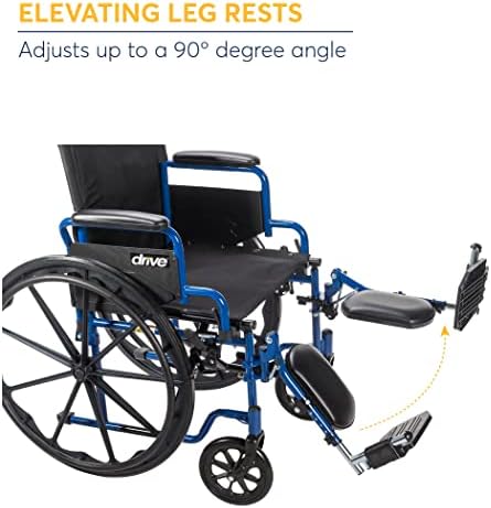 Инвалидна количка Drive Medical Blue Streak с Откидывающимися табли Маса, Вдигане подкрепа за краката, 16-Инчов