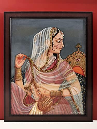 Екзотична Индия 28 x 35 Царска Дама в Рамката | Ръчна РАБОТА - ЖИВОПИС с маслени БОИ ВЪРХУ ПЛАТНО